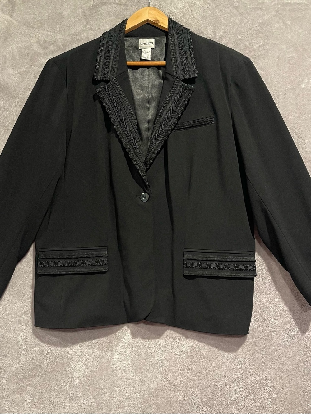 Chico's Black Lace-Trim Single-Button Blazer Jacket Women’s Size 3 (16-18) Lined